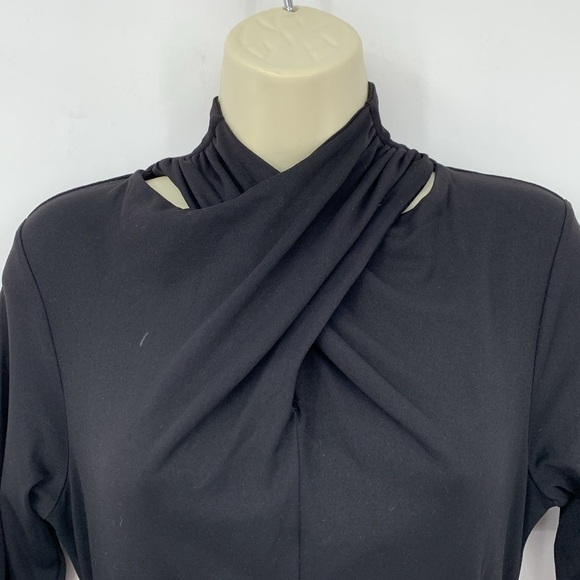 Susana Monaco mini dress bodycon criss cross cutout black stretch knit new M - Picture 3 of 5